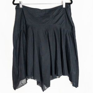 Black Shark Hem A-line Detailed Yoked Cotton Short Skirt
